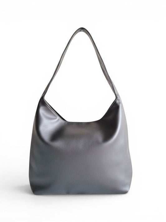 ms ADAM black PU leather vintage shoulder bag with magnetic snap closure and one main compartment.