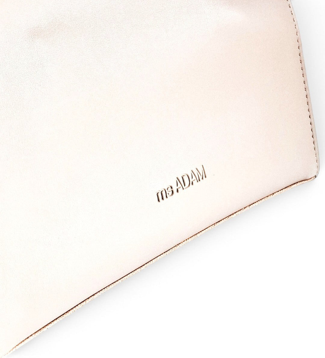 ms ADAM beige faux leather top handle bag with zip closure and detachable strap