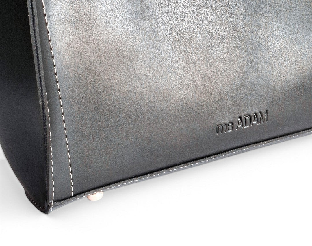 ms ADAM black & brown faux leather tote bag with zip closure and shoulder straps.