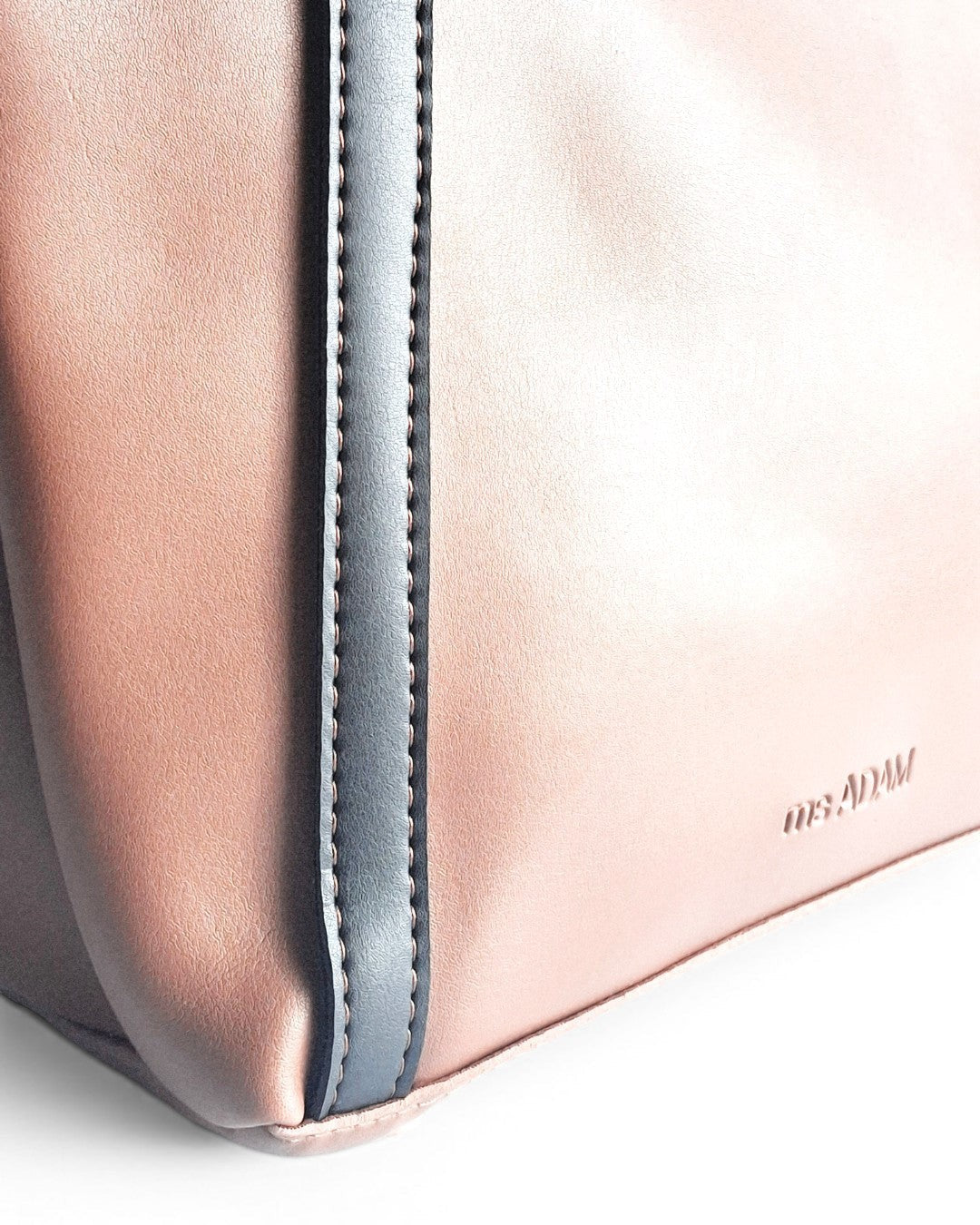 ms ADAM brown and black dual combo faux leather tote bag with shoulder straps and zip closure.