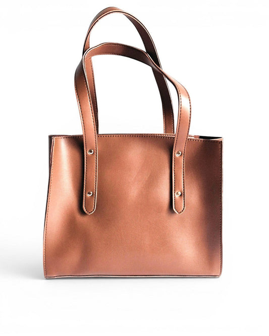 ms ADAM brown faux leather tote bag with fixed shoulder straps and zip closure. Includes pouch and wallet.
