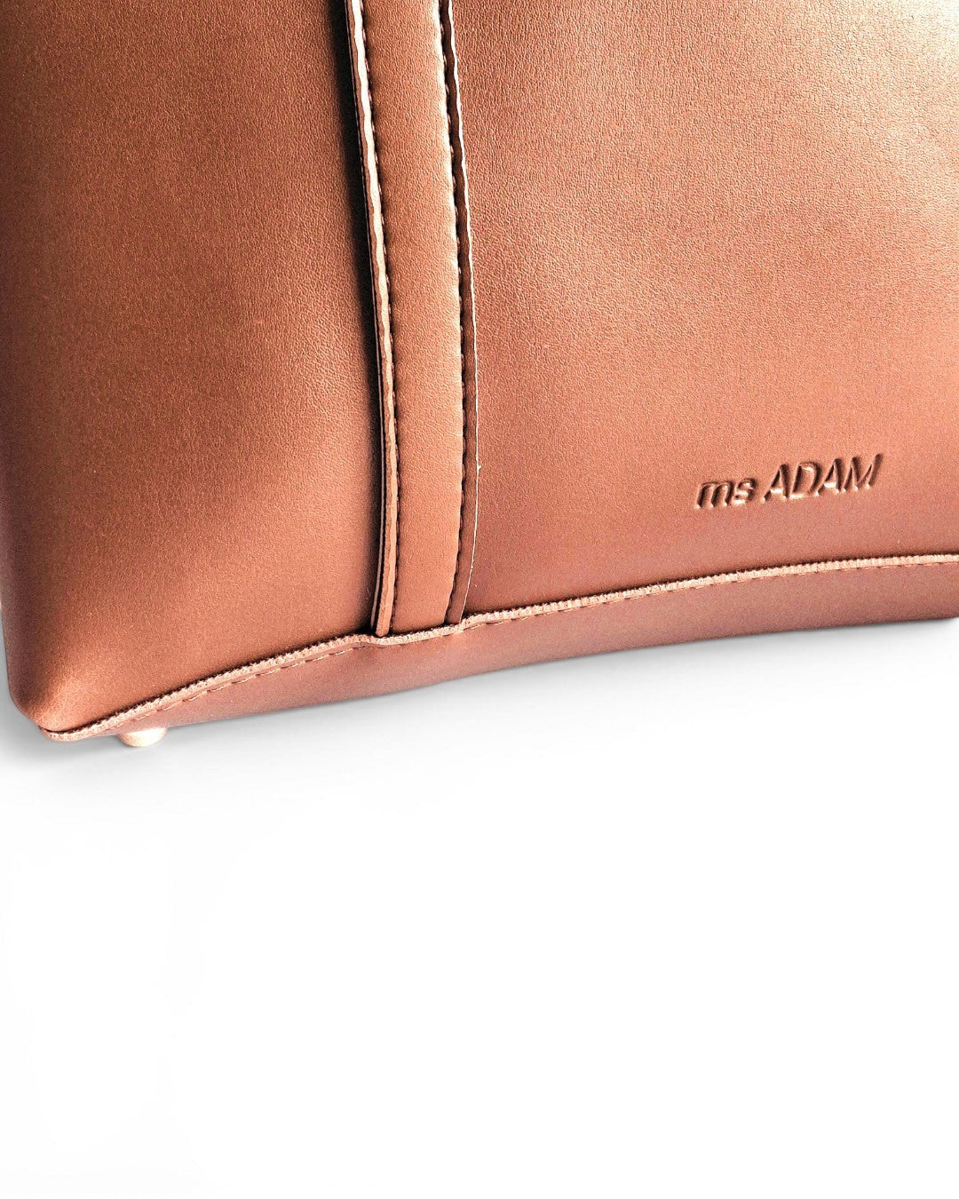 ms ADAM brown faux leather tote bag with shoulder straps and zip closure, perfect for 9 to 5.