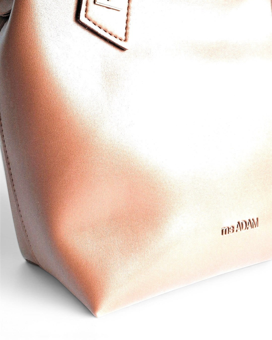 ms ADAM brown faux leather solo tote bag with zip closure and detachable strap.