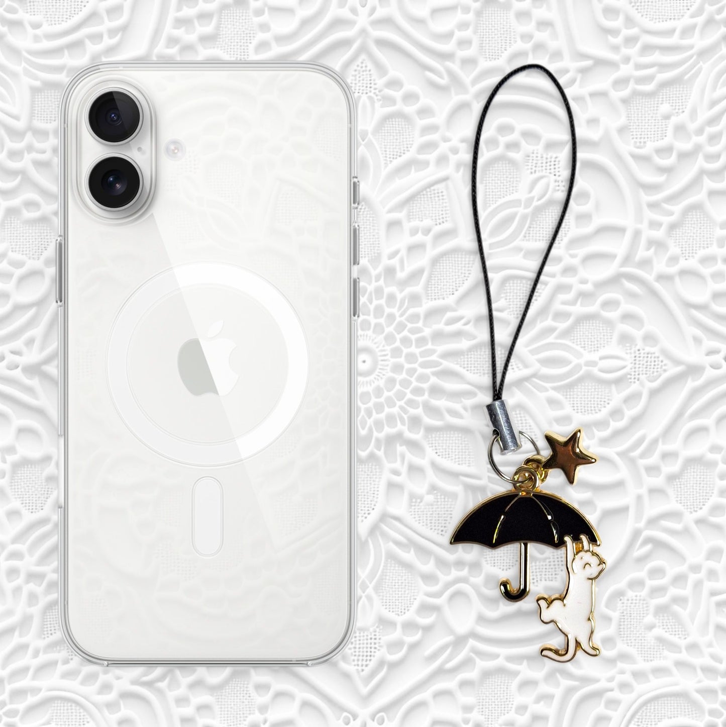 White Cat Umbrella Charm