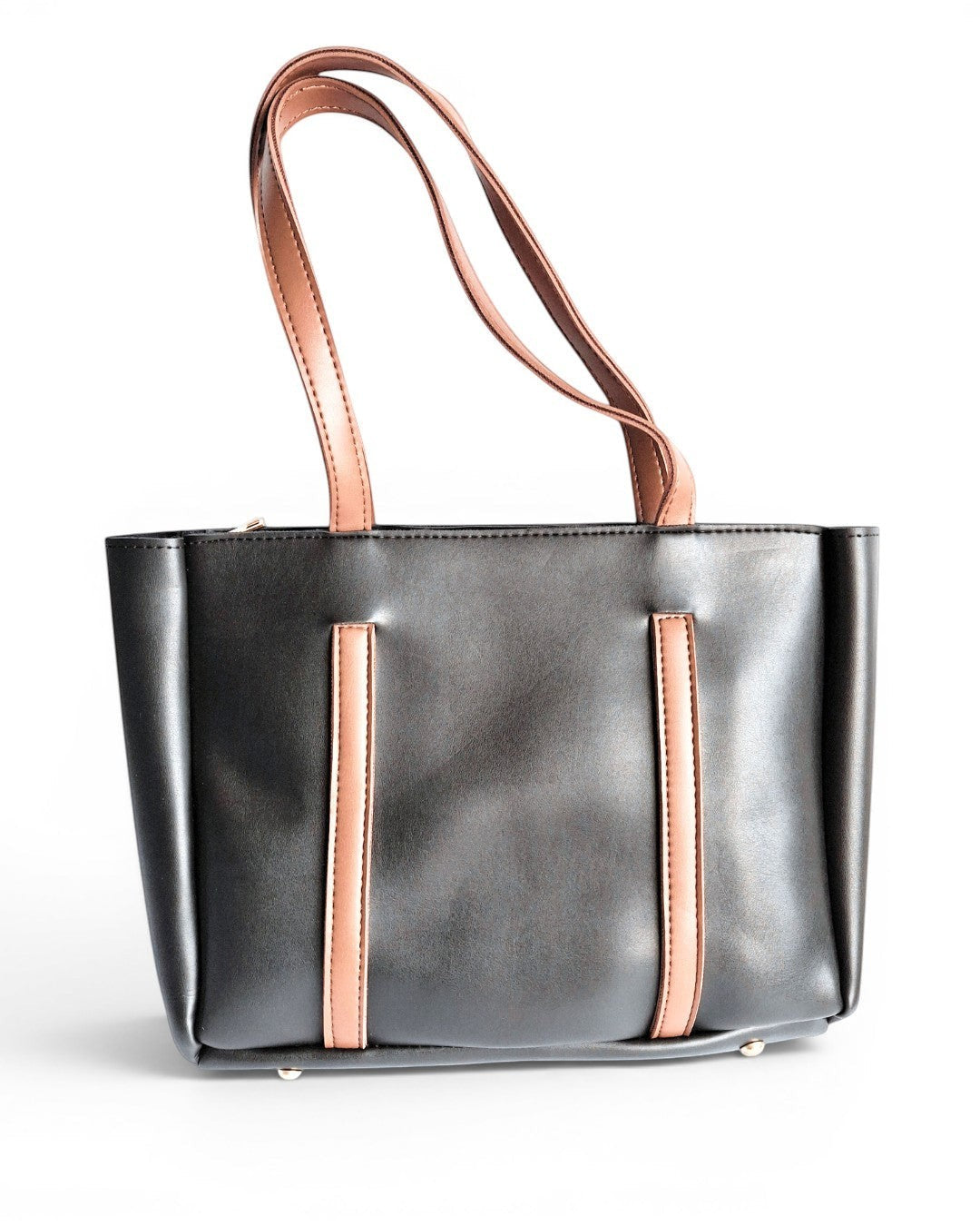 ms ADAM black and brown faux leather tote bag with shoulder straps and zip closure.