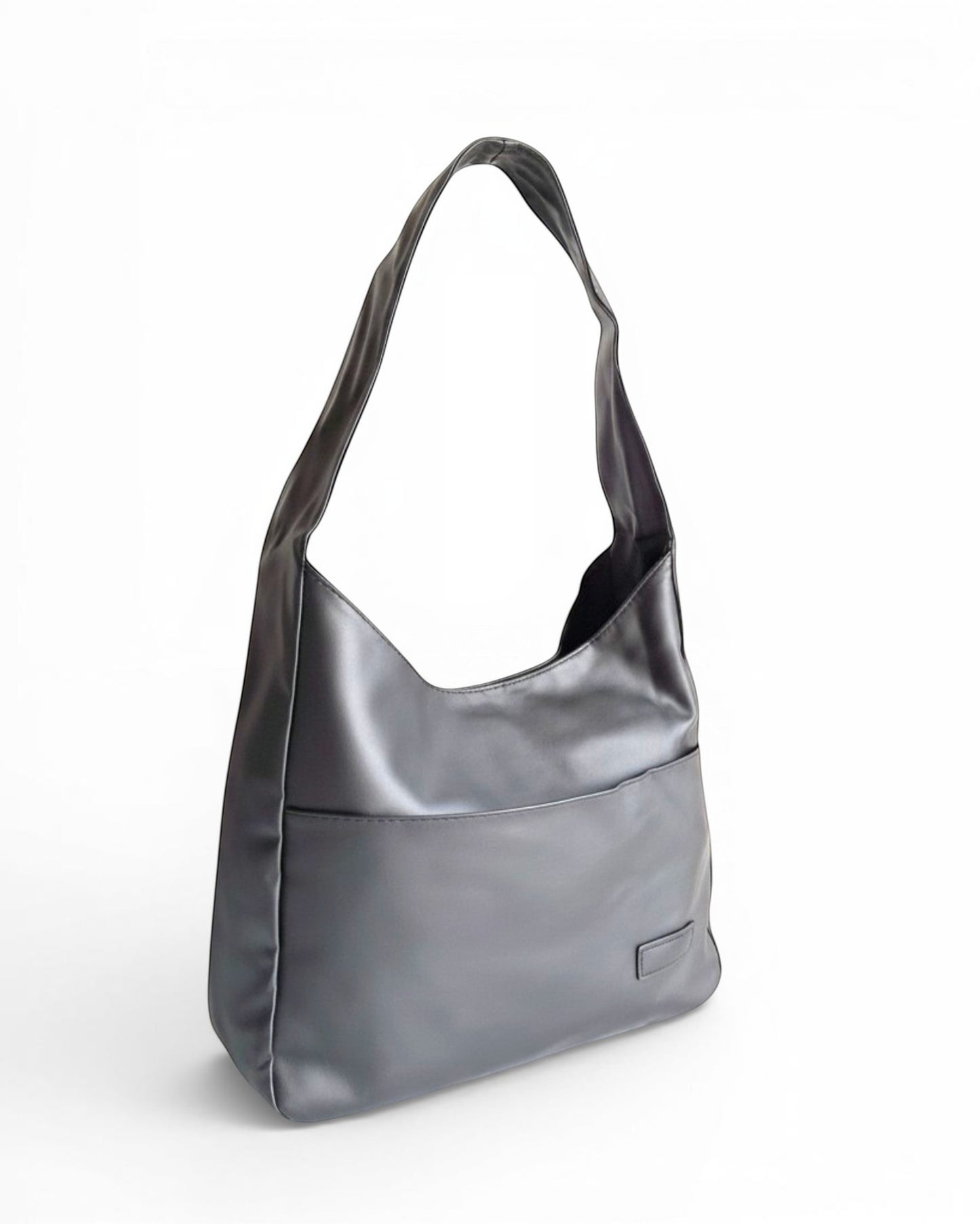 ms ADAM black PU leather vintage shoulder bag with magnetic snap closure and one main compartment.