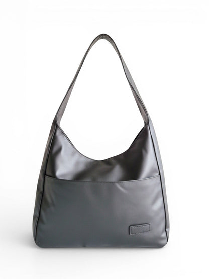 ms ADAM black PU leather unadorned shoulder bag with magnetic snap closure and one main compartment.