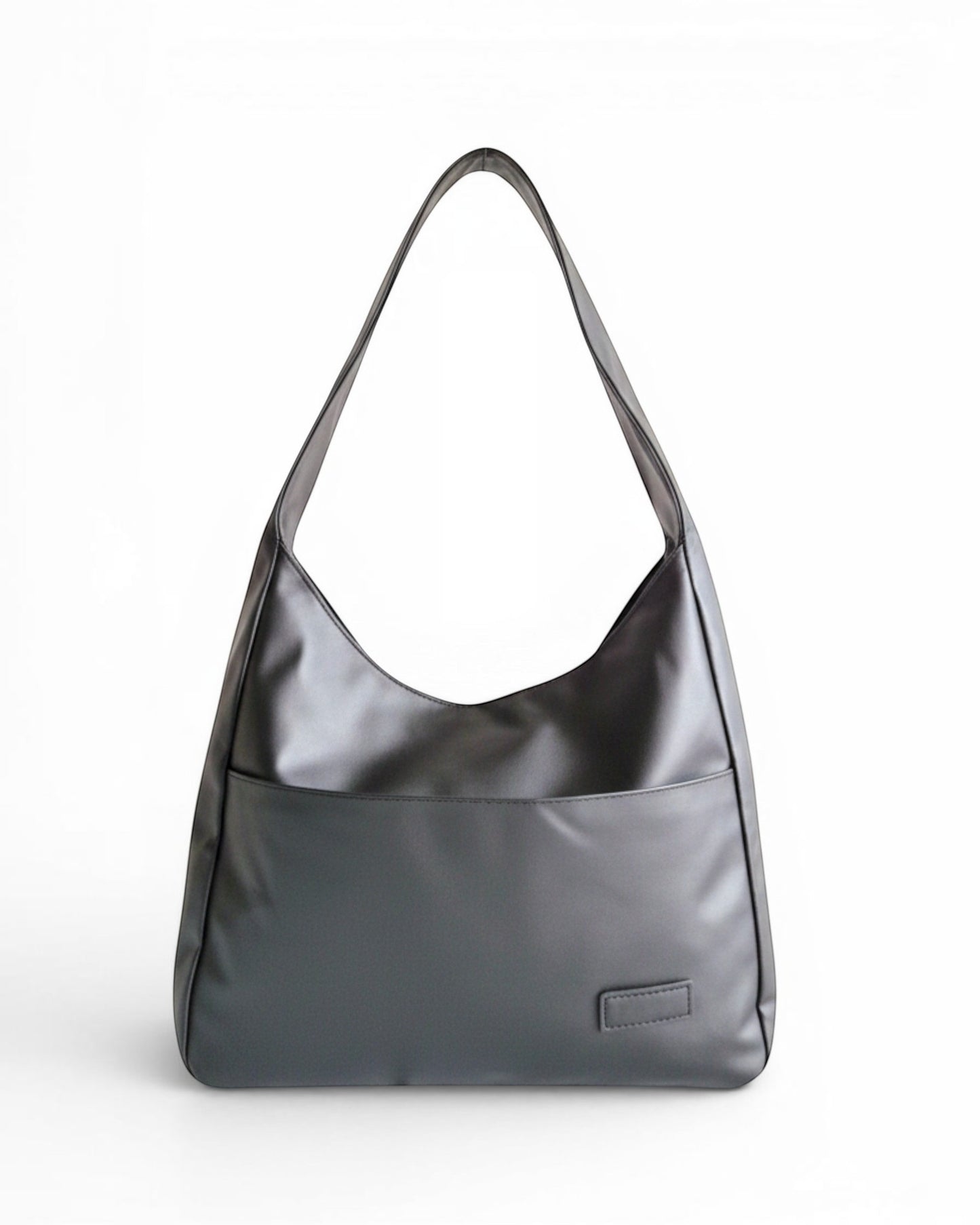 ms ADAM black PU leather unadorned shoulder bag with magnetic snap closure and one main compartment.