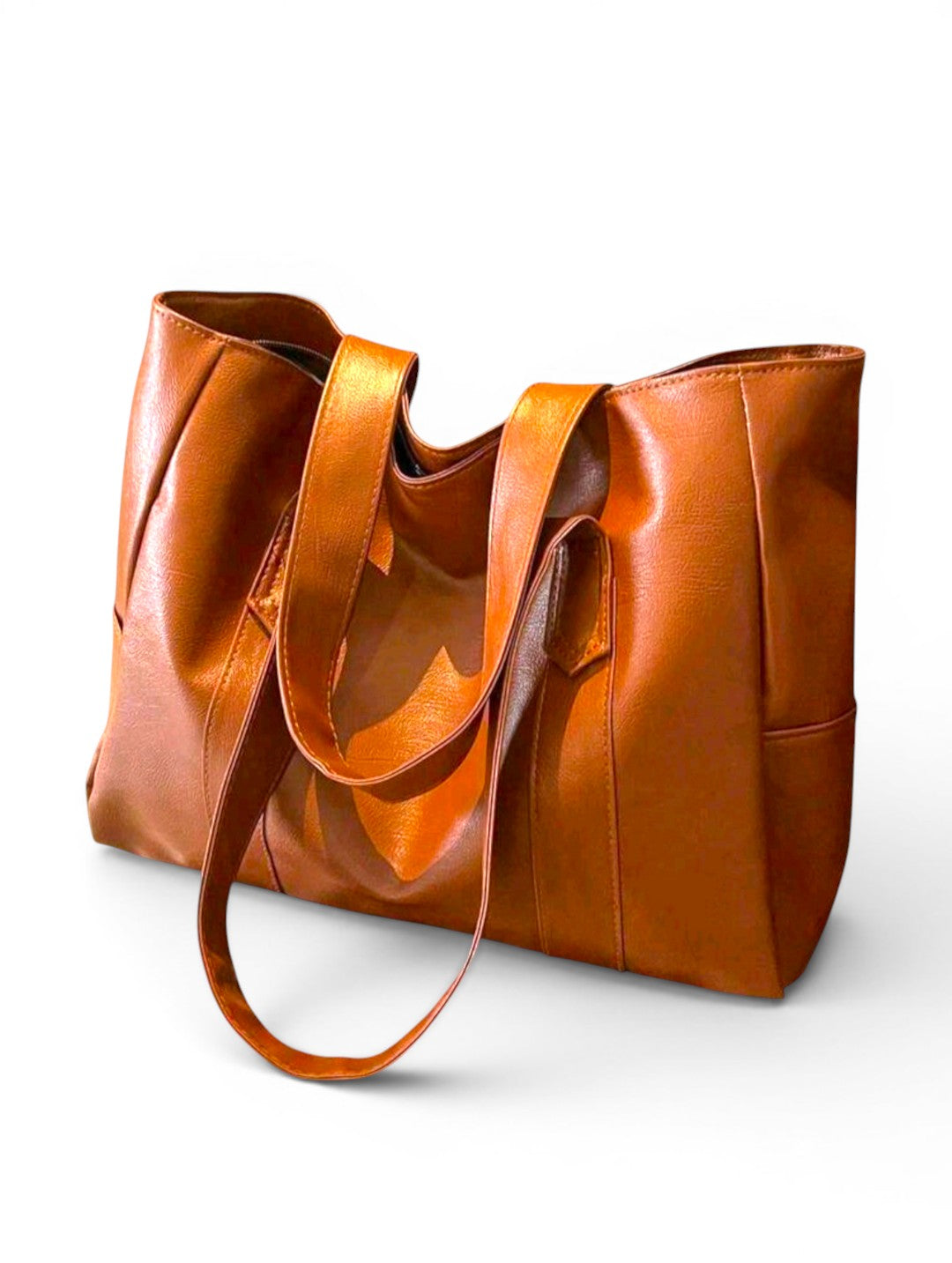 ms ADAM brown PU leather tote bag with shoulder straps and zip closure, perfect for daily use.
