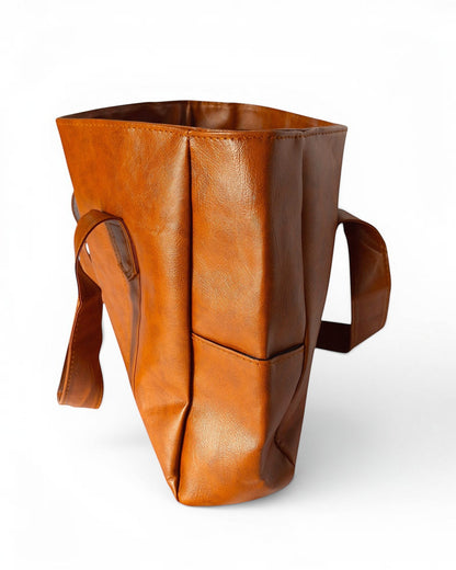 ms ADAM brown PU leather tote bag with shoulder straps and zip closure, ideal for daily use.