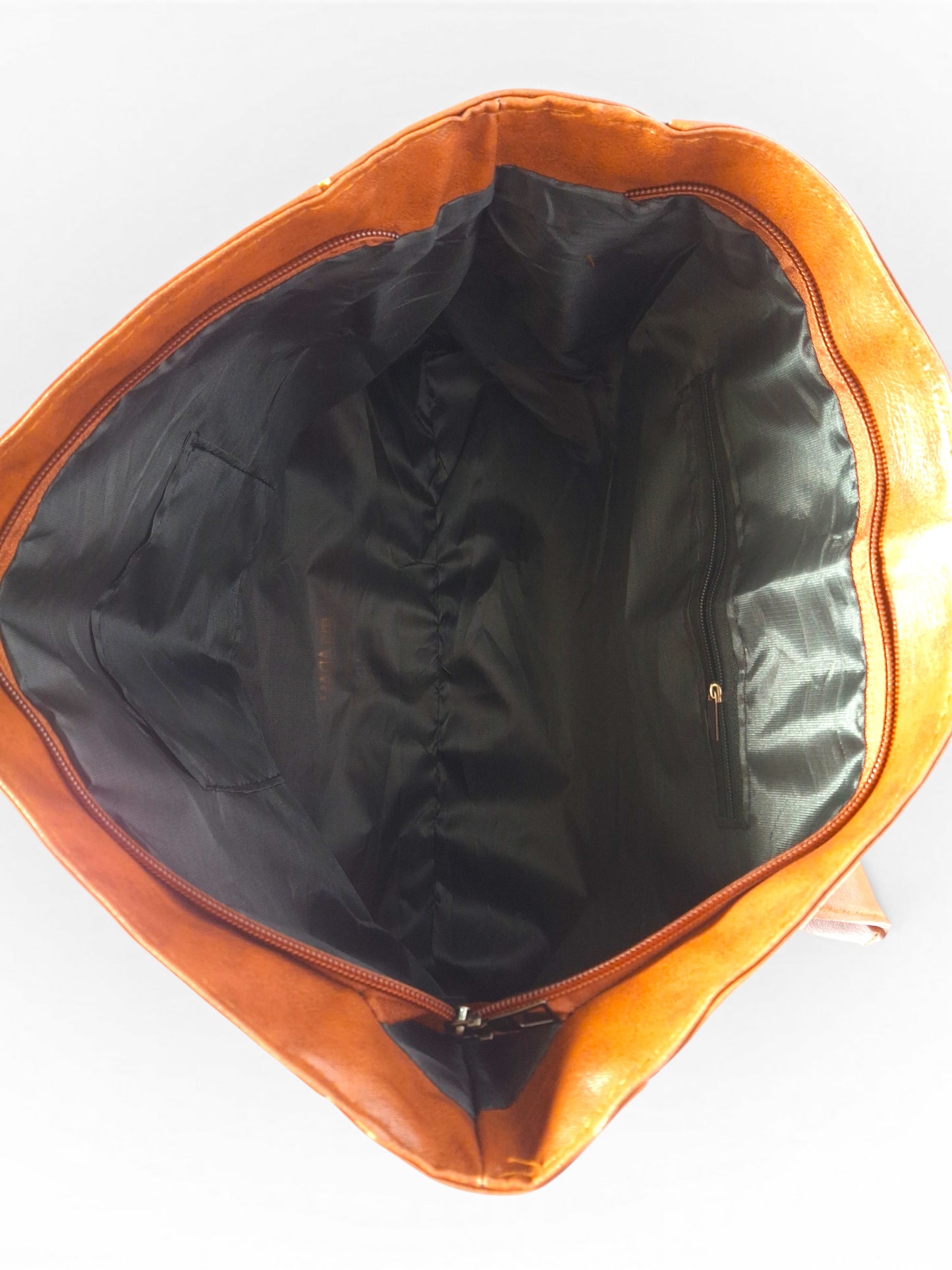 ms ADAM brown PU leather tote bag with zip closure and self-print texture, spacious interior with zip pocket.