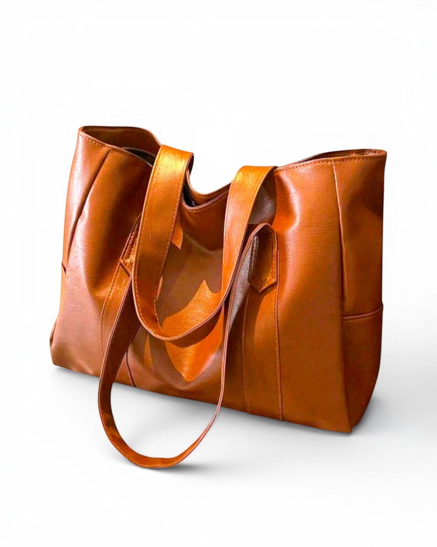 ms ADAM brown PU leather tote bag with shoulder straps and zip closure, perfect for daily use.