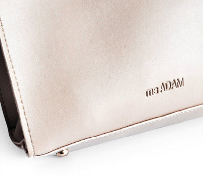 ms ADAM beige faux leather tote bag with two compartments and zip closure. Detachable strap for shoulder or handheld carry.
