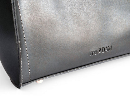 ms ADAM black & brown faux leather tote bag with zip closure and shoulder straps.