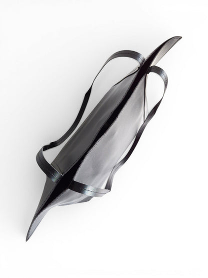 ms ADAM Go Easy black faux leather tote bag with shoulder straps and magnetic snap closure.