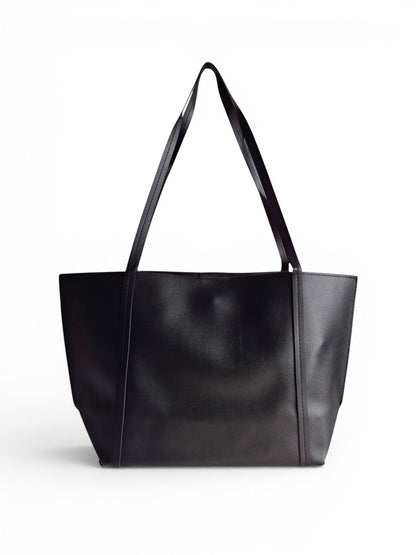 ms ADAM Go Easy black faux leather tote bag with shoulder straps and magnetic snap closure.