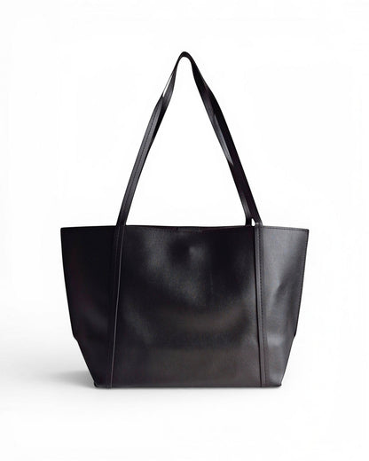 ms ADAM Go Easy black faux leather tote bag with shoulder straps and magnetic snap closure.
