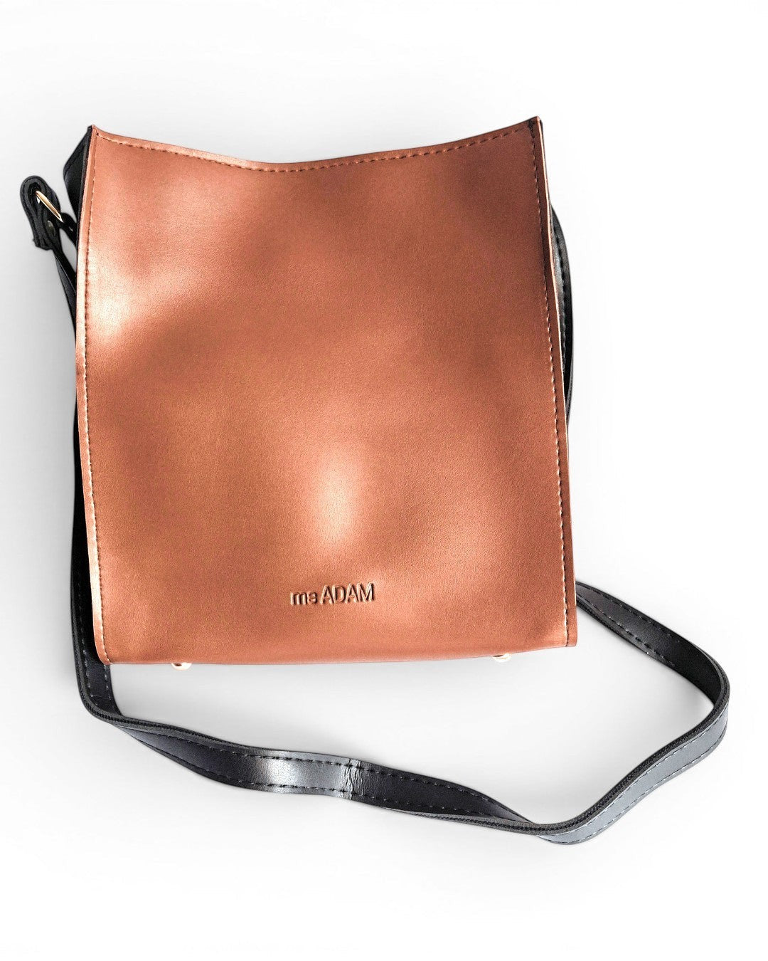ms ADAM brown faux leather bucket shoulder bag with adjustable strap and zip closure, two compartments.