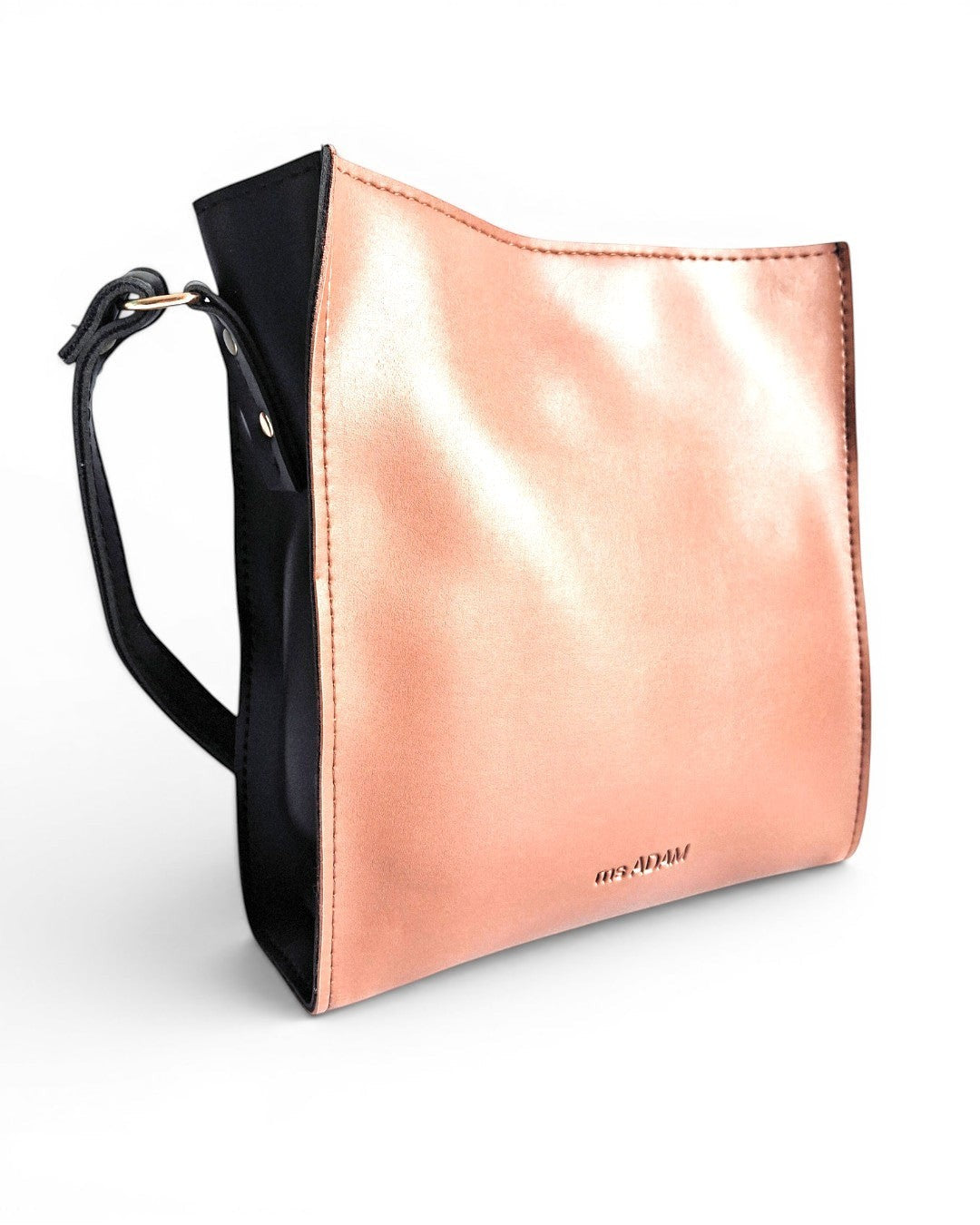 ms ADAM brown faux leather bucket shoulder bag with adjustable strap and zip closure, two compartments.