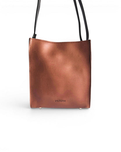 ms ADAM brown faux leather bucket shoulder bag with adjustable strap and zip closure.
