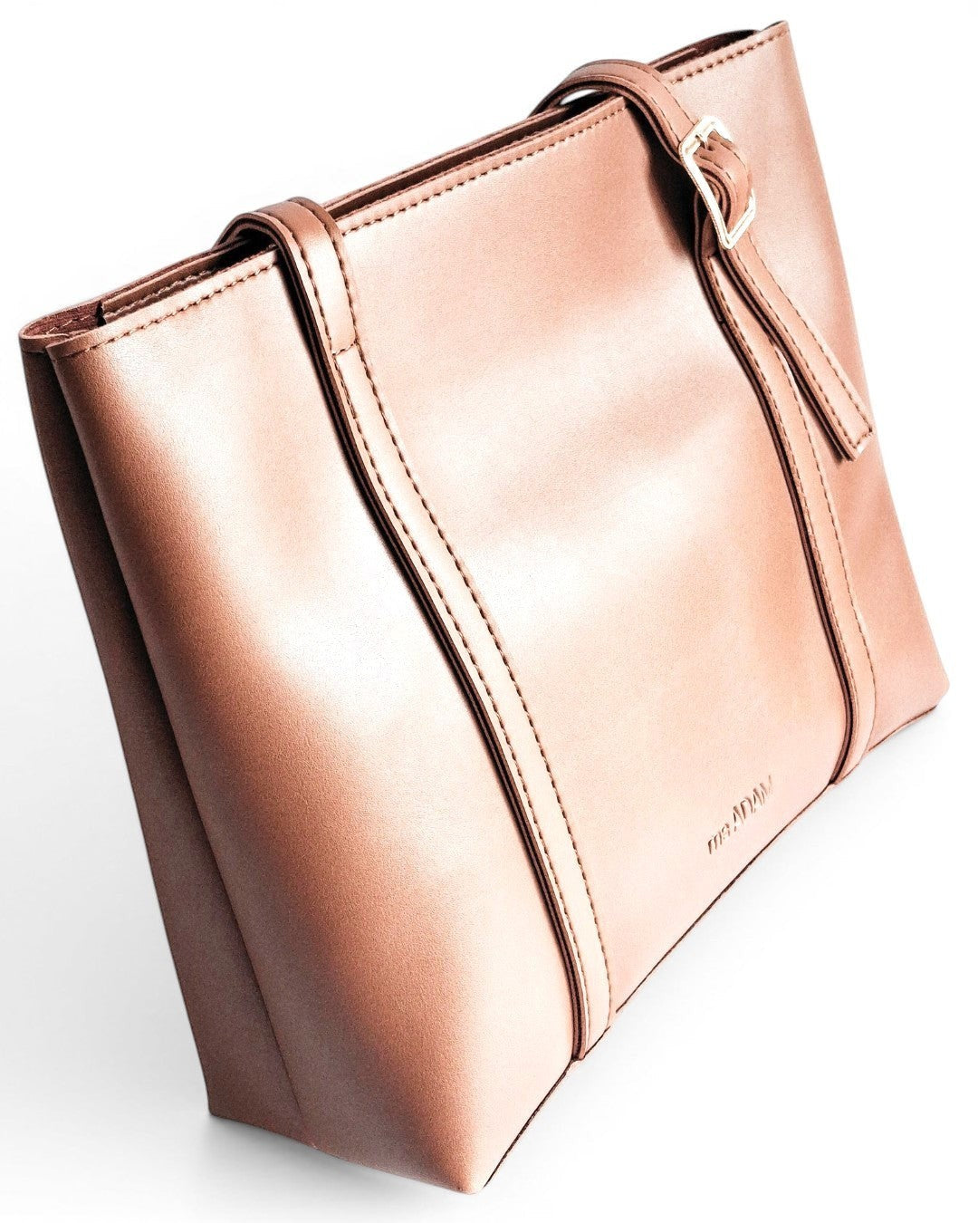 ms ADAM brown faux leather tote bag with shoulder straps and zip closure, perfect for work.