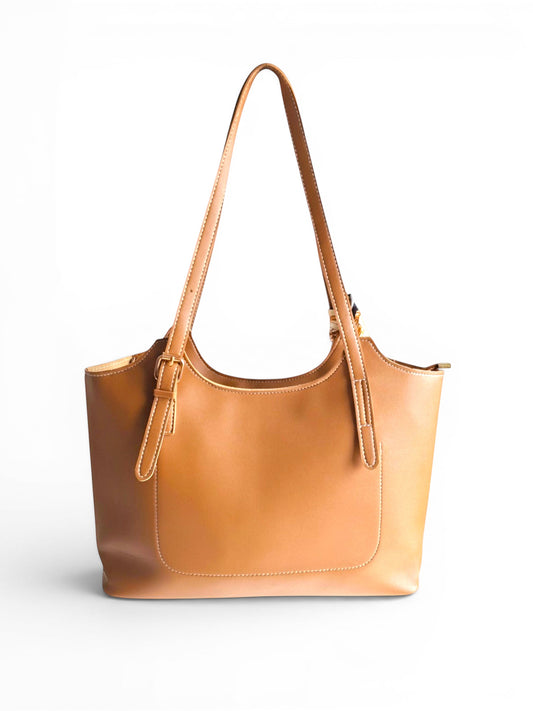 ms ADAM Bela brown faux leather tote bag with shoulder straps and zip closure.