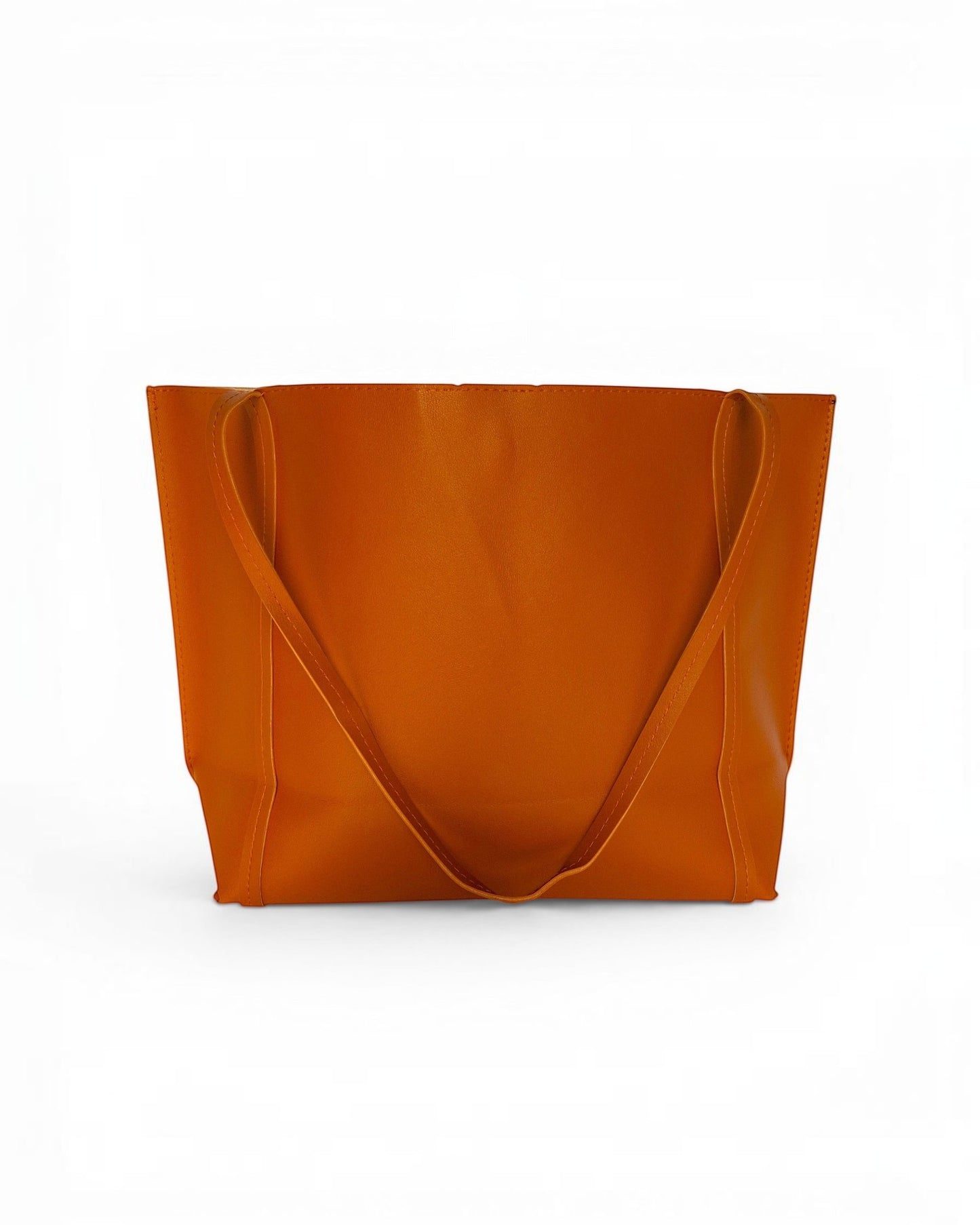 ms ADAM Go Easy Tote in rich brown faux leather. Spacious, unadorned design with shoulder straps and magnetic snap closure.