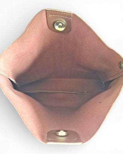 ms ADAM C Bean shoulder bag in coffee brown faux leather with magnetic snap closure and one main compartment.