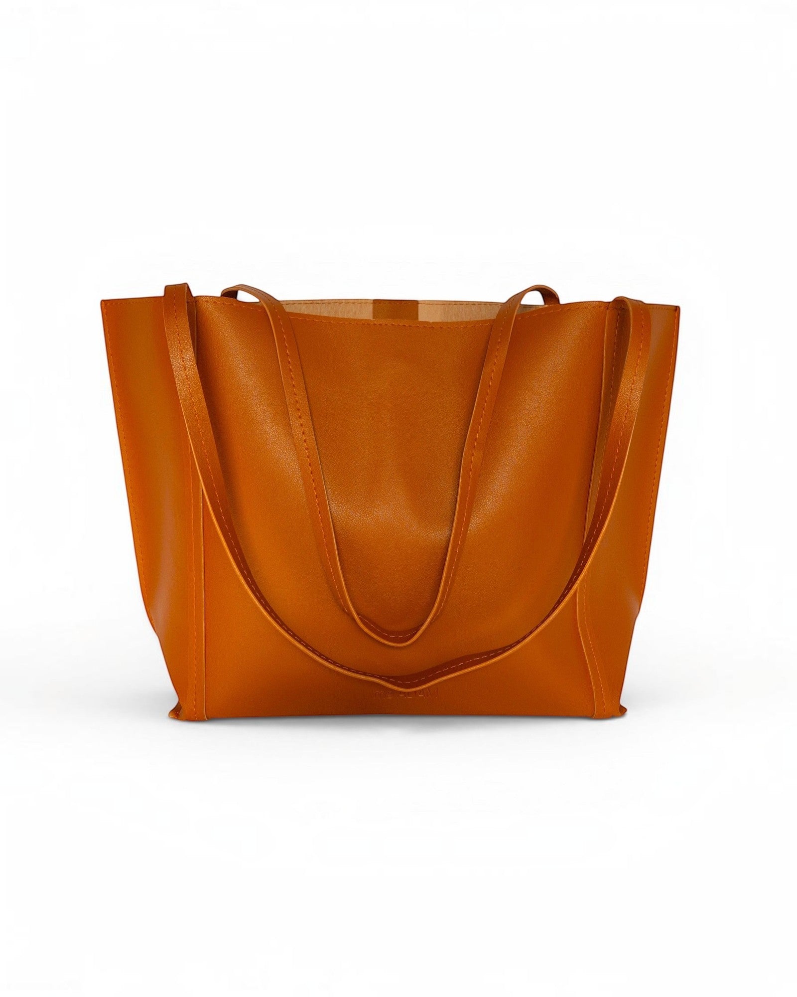 ms ADAM Go Easy Tote in brown faux leather with shoulder straps and magnetic snap closure.