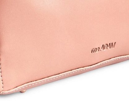 ms ADAM pink peach faux leather tote bag with zip closure and fixed shoulder straps.