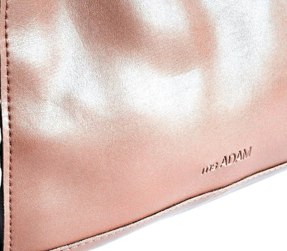ms ADAM rose gold faux leather tote bag with shoulder straps, zip closure, and one main compartment.